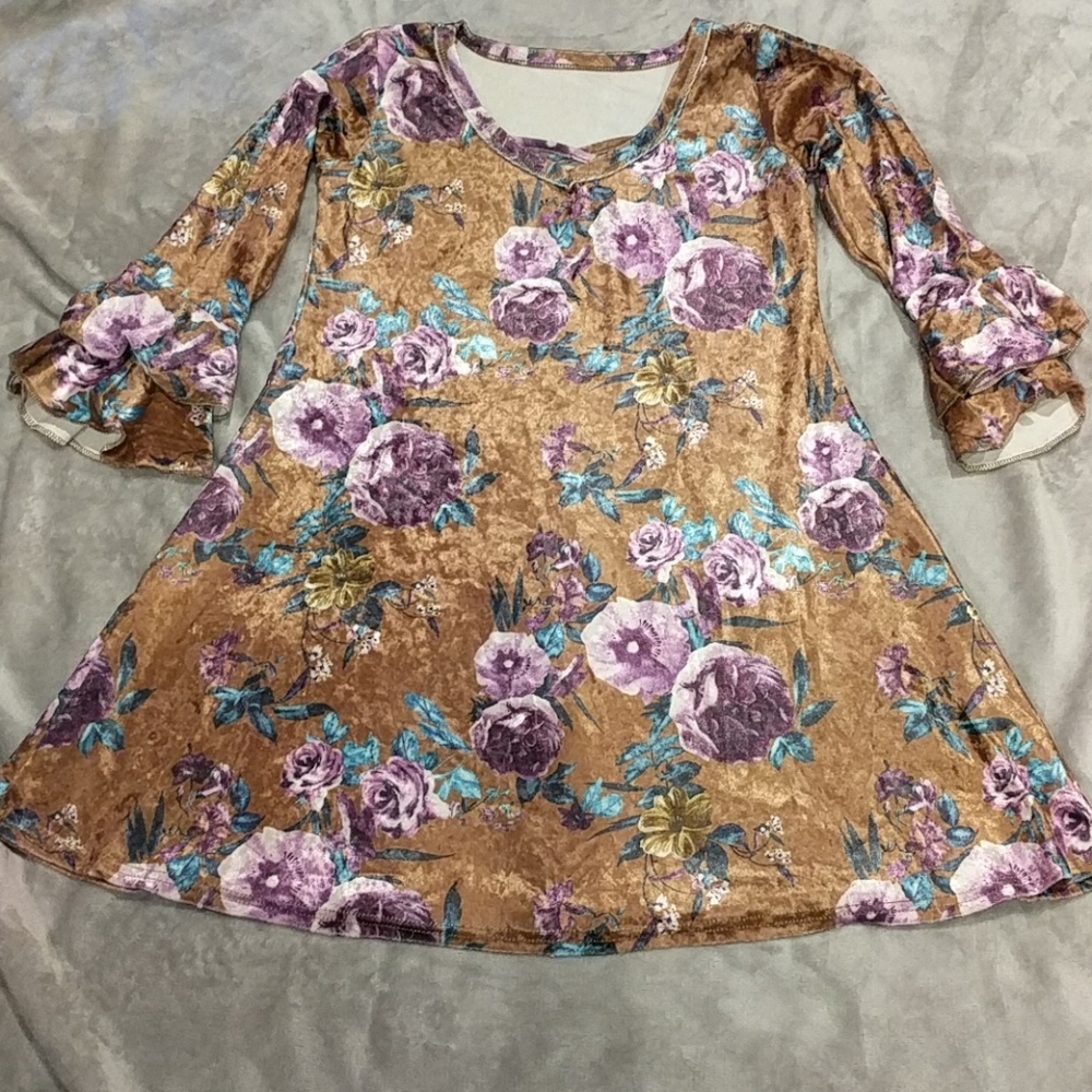 Girls Velvet Floral Dress